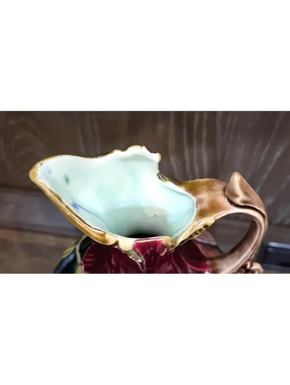 Antique Art Nouveau Majolica Floral Footed Ewer Pitcher Vase 12 inch Signed